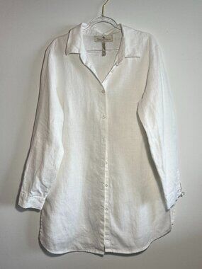 Crown Linen Designs 100% Linen Long Sleeve White Shirt FIT size 10 or smaller